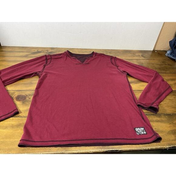 Affliction Shirt Mens Size XL Maroon Reversible Distressed Long Sleeve Shirt - Picture 9 of 10